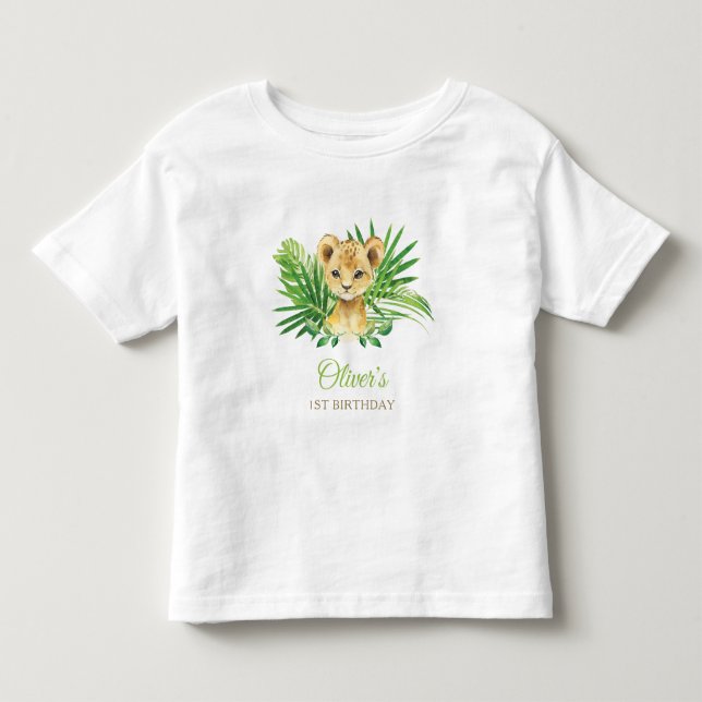 Lion Cub Tropical Greenery Birthday Baby Shower Toddler T-shirt (Front)