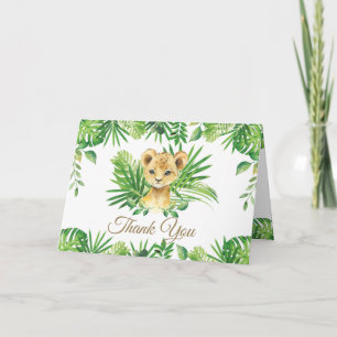 Lion Cub Tropical Greenery Jungle Baby Shower  Thank You Card