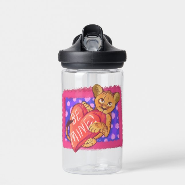 Lion Cub Valentine Water Bottle (Front)