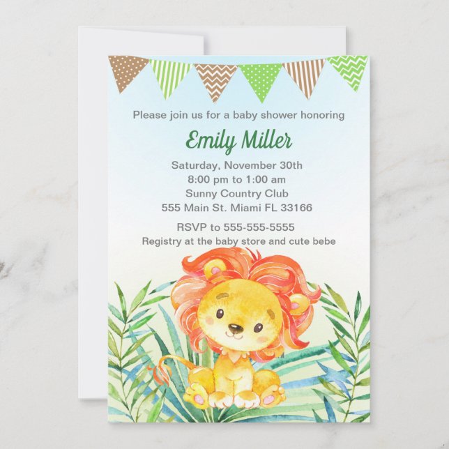 Lion Cub Watercolor Baby Shower Invitation (Front)
