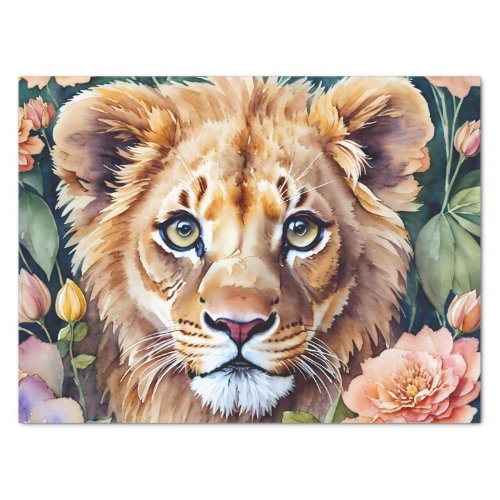Lion Cub Watercolor Floral  Tissue Paper