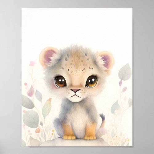 Lion Cub Watercolor Poster