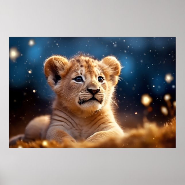 Lion Cub Wild Animal Tranquil Peaceful  Poster (Front)
