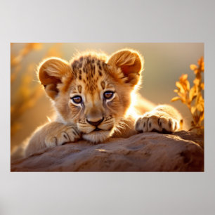 Lion Cub Wild Animal Tranquil Peaceful Poster