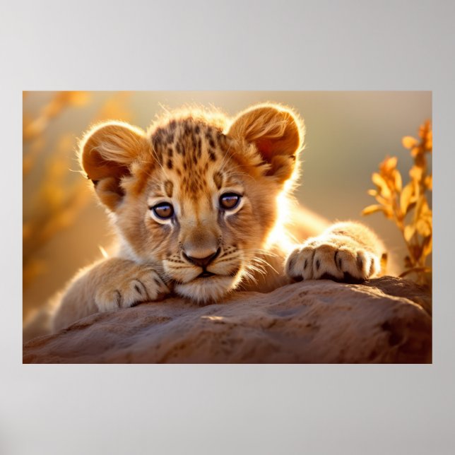 Lion Cub Wild Animal Tranquil Peaceful  Poster (Front)