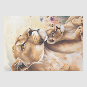 Lion Cub Wildflower Watercolor Decoupage Tissue Paper