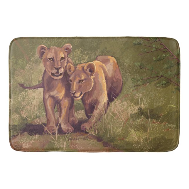 Lion Cubs Art Bathroom Mat (Front)