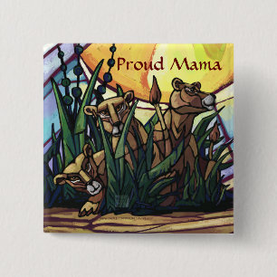 Lion Cubs Art Proud Mama Pinback Button