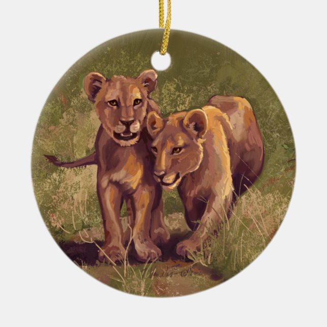 Lion Cubs Ceramic Ornament (Front)