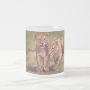Lion Cubs Frosted Glass Coffee Mug