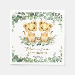 Lion Cubs Greenery Twin Boys Baby Shower Napkins
