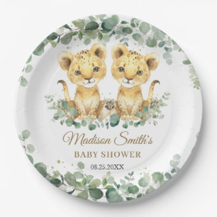 Lion Cubs Greenery Twin Boys Baby Shower Paper Plates