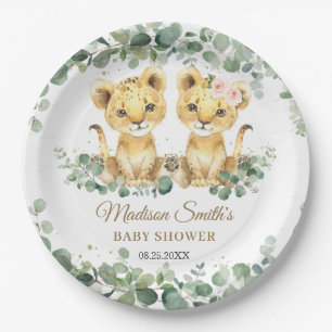 Lion Cubs Greenery Twins Girl Boy Baby Shower Paper Plates