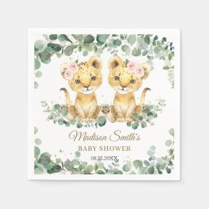 Lion Cubs Jungle Greenery Twin Girls Baby Shower Napkins