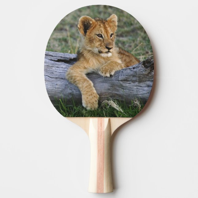 Lion Cubs on Log Ping-Pong Paddle (Front)