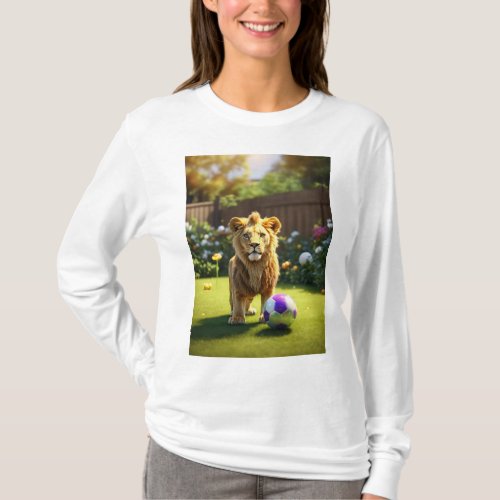 Lion Cubs Playtime Mother and Cub in the Garden  T_Shirt