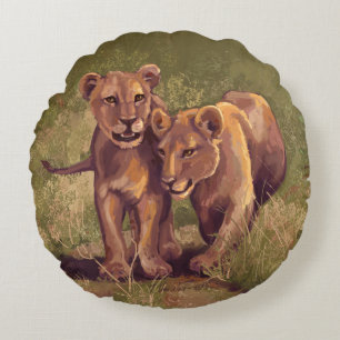 Lion Cubs Round Pillow