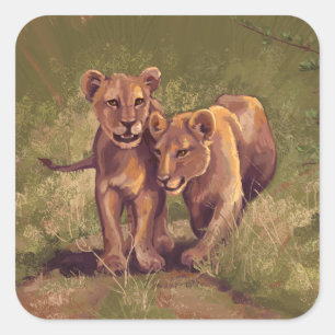 Lion Cubs Square Sticker