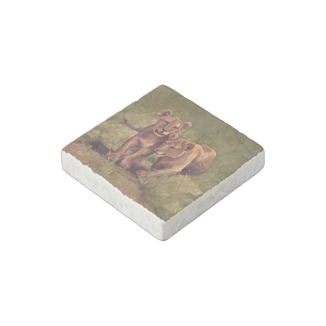 Lion Cubs Stone Magnet (Angled)