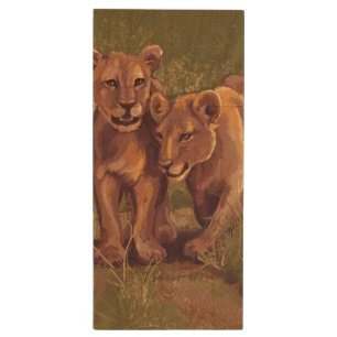 Lion Cubs Wood Flash Drive