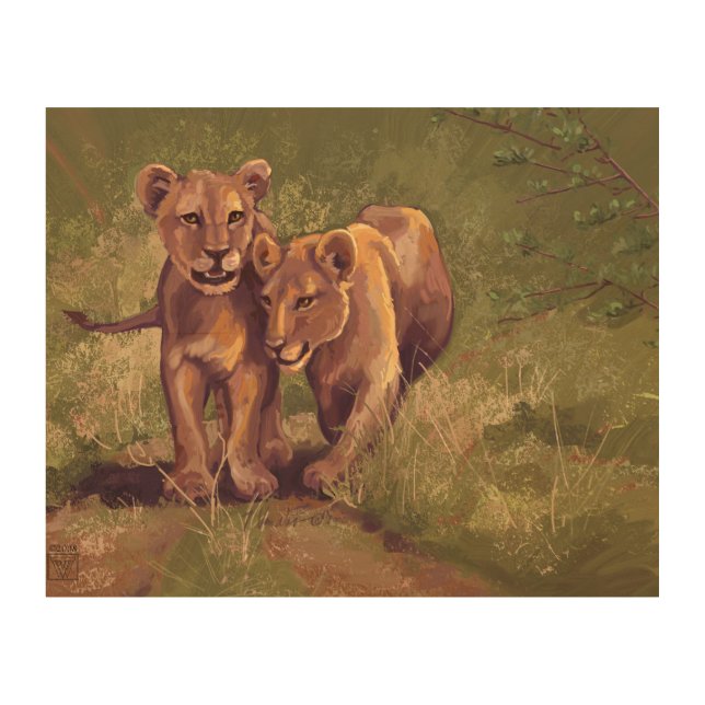 Lion Cubs Wood Wall Art (Front)