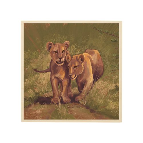 Lion Cubs Wood Wall Art