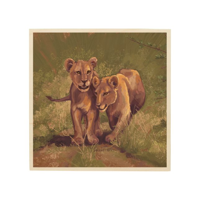 Lion Cubs Wood Wall Art (Front)