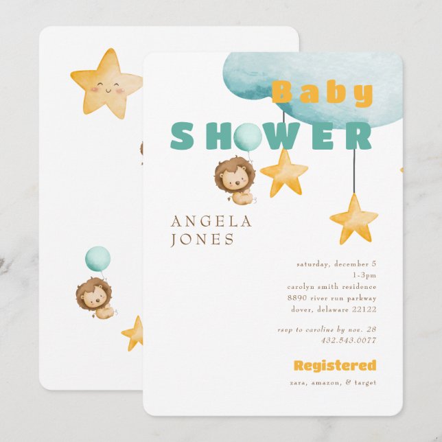 Lion Cute Boy Baby Shower Invitation (Front/Back)