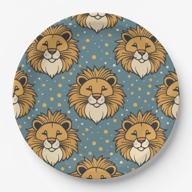 Lion cute cartoon pattern artwork paper plates (Front)