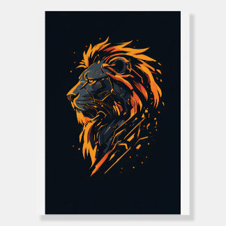 Lion Cyberpunk Mecha Neon Gold Gaming Poster