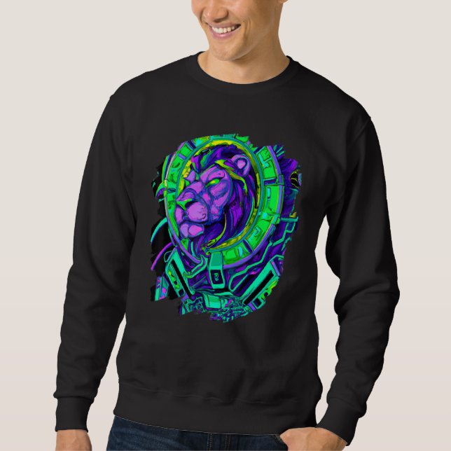 Lion Cyborg Robot Lion Cool Alien Outer Space Arti Sweatshirt (Front)