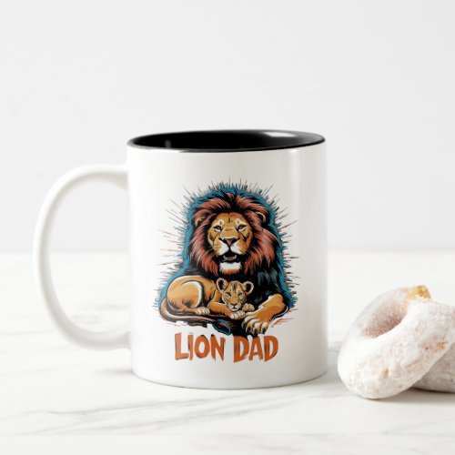Lion Dad coffee Fathers Day Two_Tone Coffee Mug