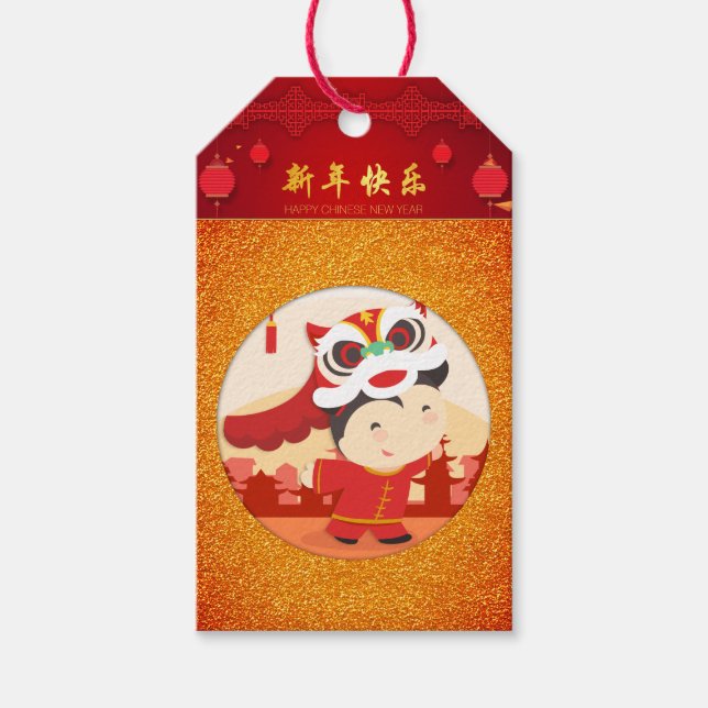 Lion Dance Chinese New Year Kid Gift Tag (Front)