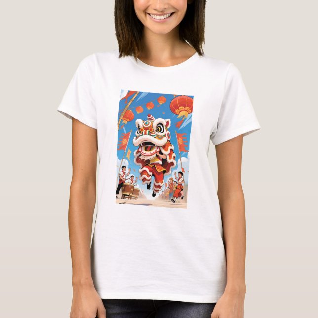 Lion Dance Women White T-Shirt (Front)