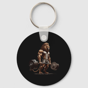 Lion Deadlifting Gym Humour Weightlifting Fitness  Keychain