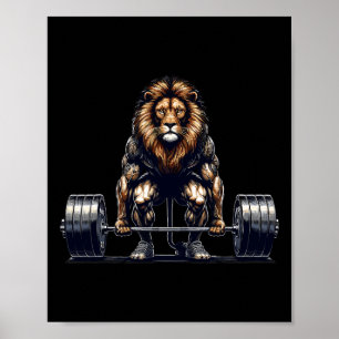 Lion Deadlifting Gym Humour Weightlifting Fitness Poster
