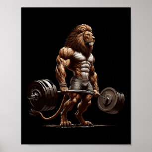 Lion Deadlifting Gym Humour Weightlifting Fitness Poster