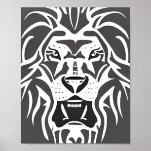 Lion decal white on gray poster