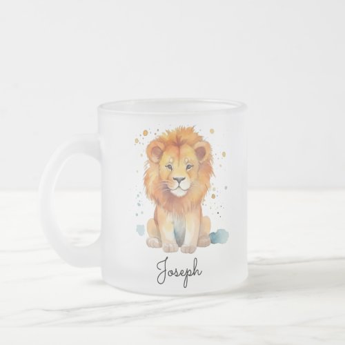 Lion design frosted glass coffee mug