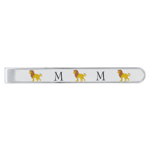 Lion Design Monogrammed Silver Finish Tie Bar