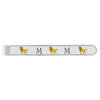 Lion Design Monogrammed Silver Finish Tie Bar