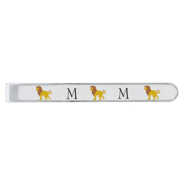 Lion Design Monogrammed Silver Finish Tie Bar (Front)