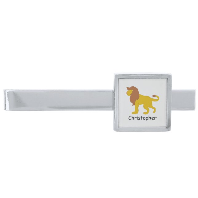 Lion Design Personalised Silver Finish Tie Bar (Front)