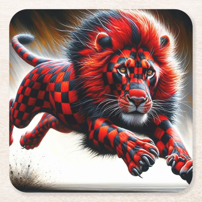 Lion Design Square Paper Coaster (Front)