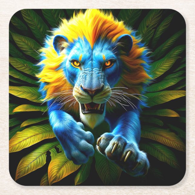 Lion Design Square Paper Coaster (Front)