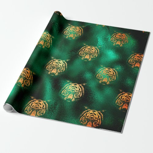 Lion Design With Green Background Wrapping Paper