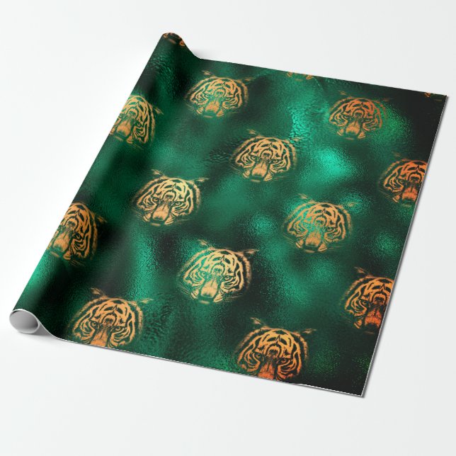 Lion Design With Green Background Wrapping Paper (Unrolled)
