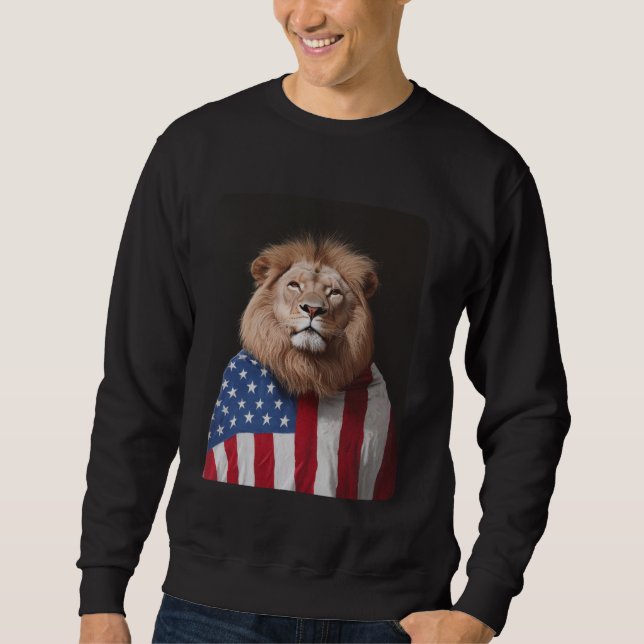 Lion Designer USA American Flag Patriotic Sweatshirt (Front)