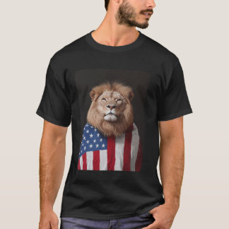 Lion Designer USA American Flag Patriotic T-Shirt