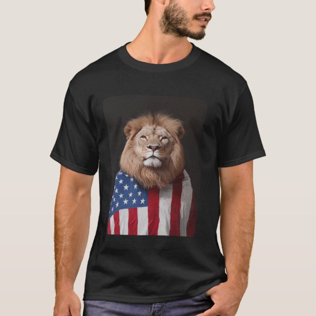 Lion Designer USA American Flag Patriotic T-Shirt (Front)
